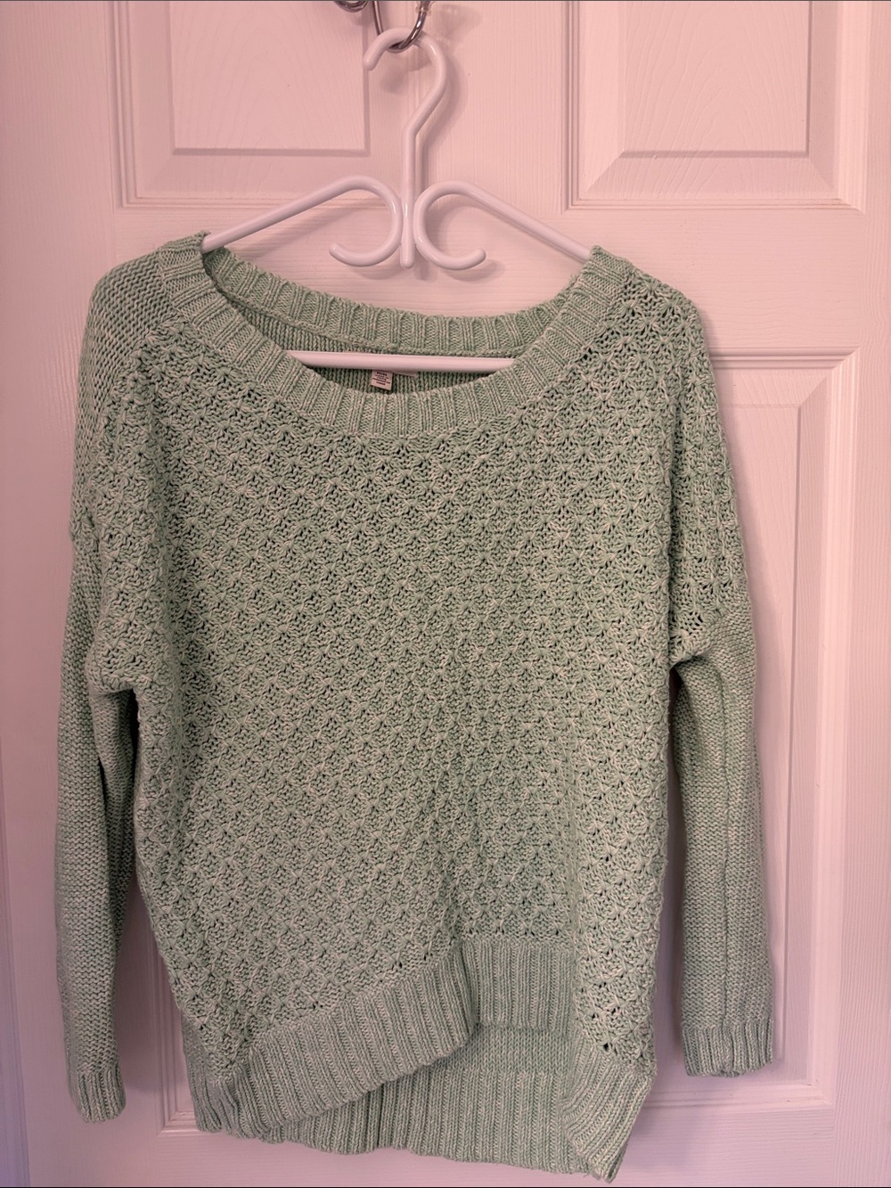 American Eagle Outfitters Mint Green Crochet-Knit Scoop Neck Sweater